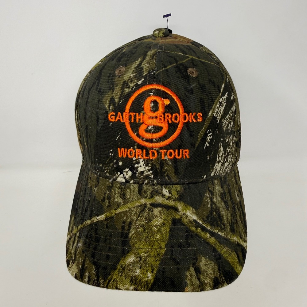 Garth Brooks World Tour Mossy Oak Camo Baseball Hat Orange Embroidery OSFM NEW